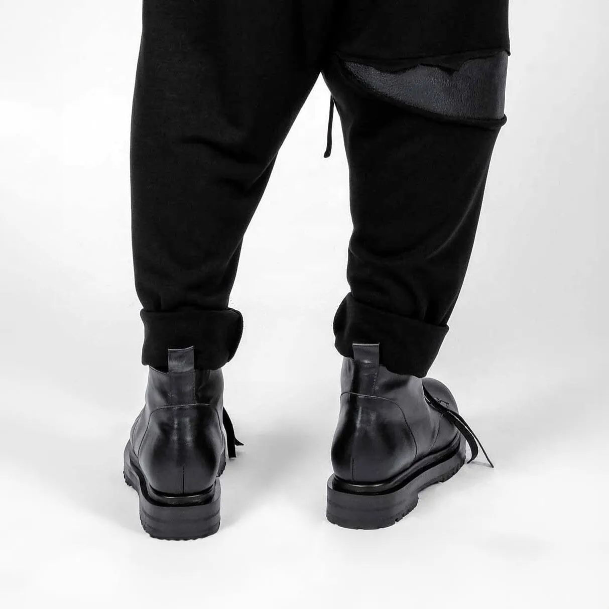 Ankle Cut Leather Flat Boots with Zippers