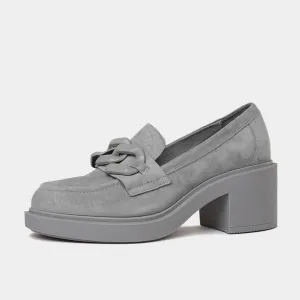 Arrigo Grey Suede Heeled Loafers