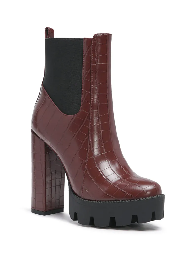 beatriz croc print block heel ankle boots