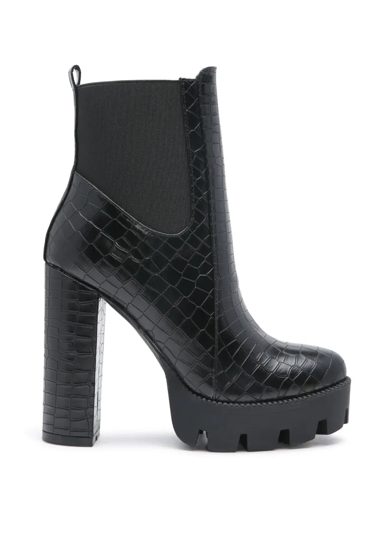 beatriz croc print block heel ankle boots