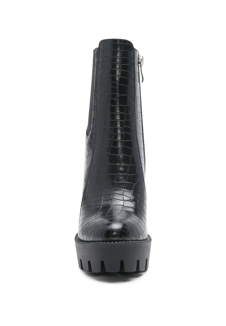 beatriz croc print block heel ankle boots