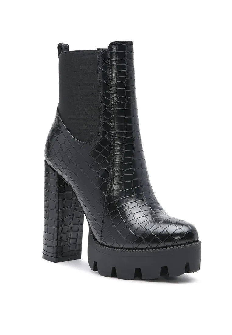 beatriz croc print block heel ankle boots