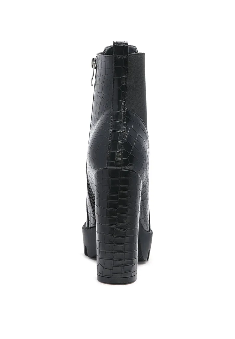 beatriz croc print block heel ankle boots
