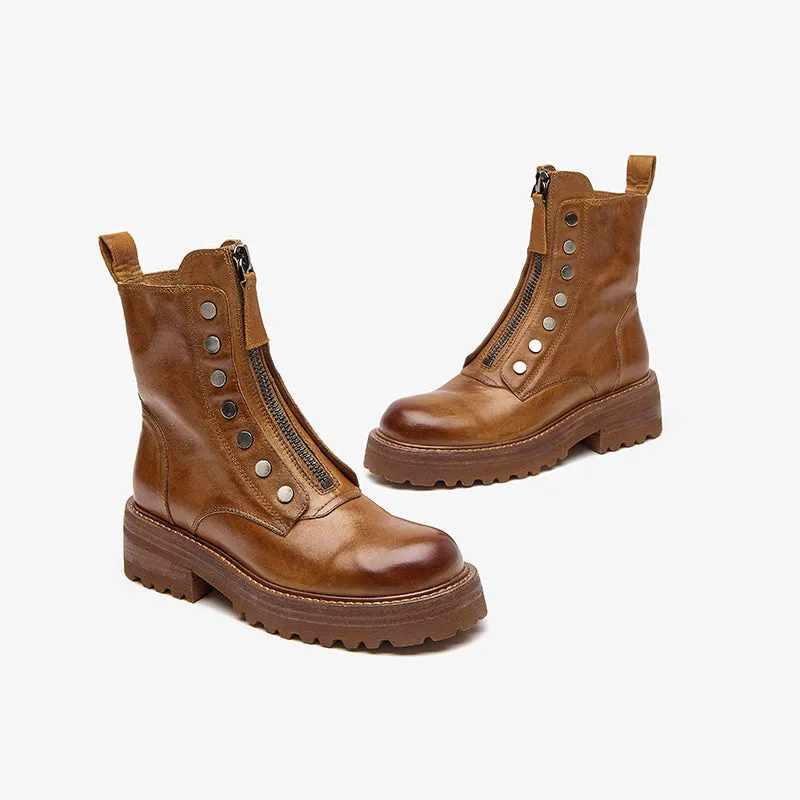 BeauToday Platform Horse Leather Boots for Women
