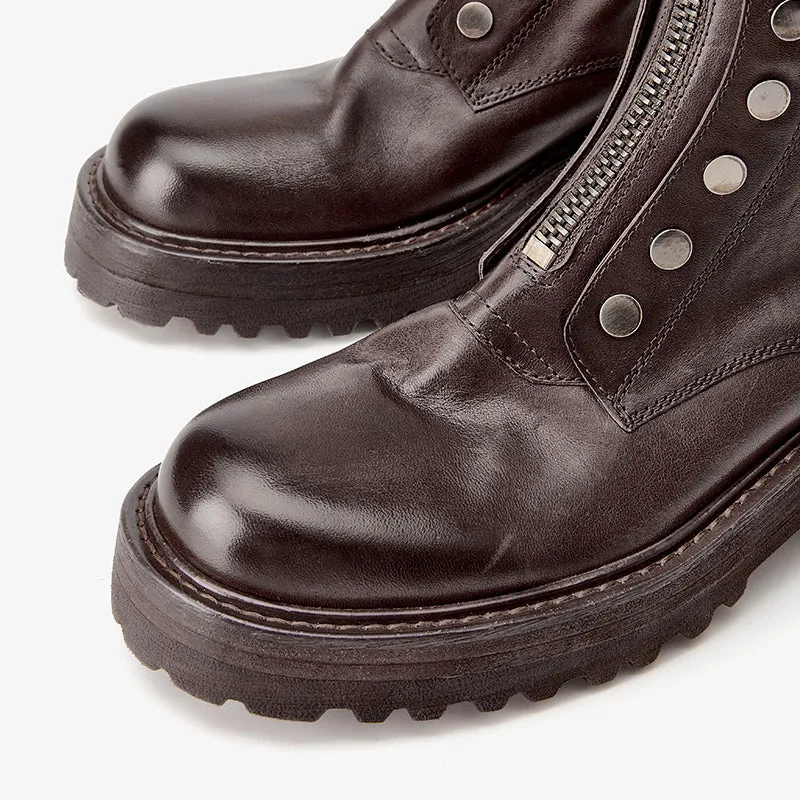 BeauToday Platform Horse Leather Boots for Women