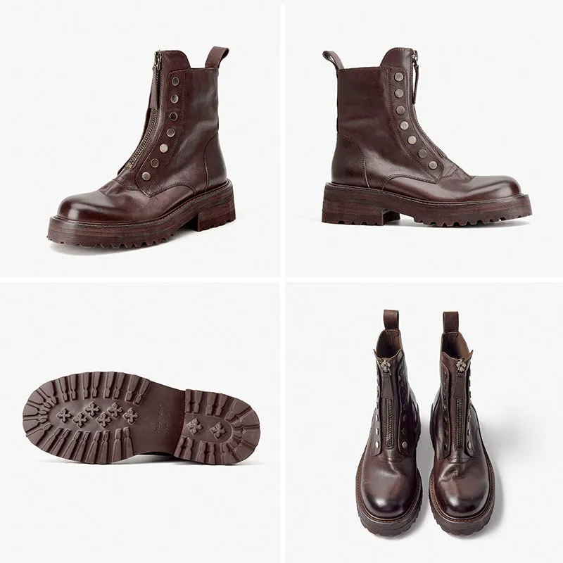 BeauToday Platform Horse Leather Boots for Women
