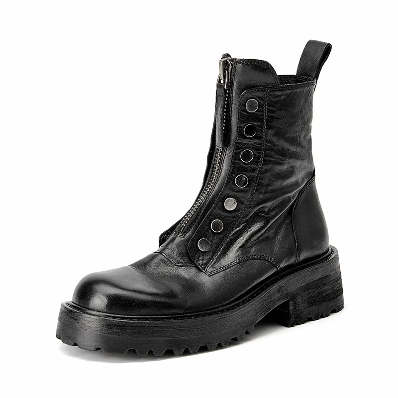 BeauToday Platform Horse Leather Boots for Women