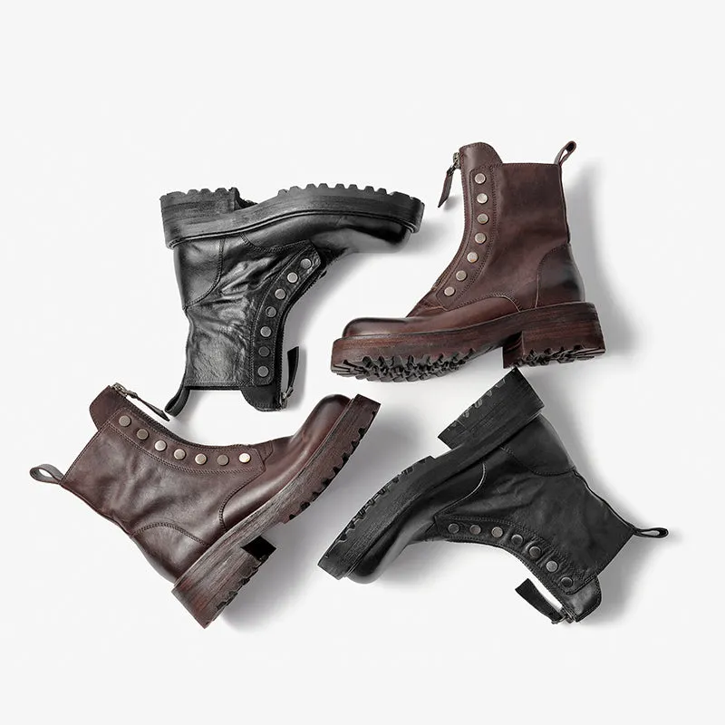 BeauToday Platform Horse Leather Boots for Women