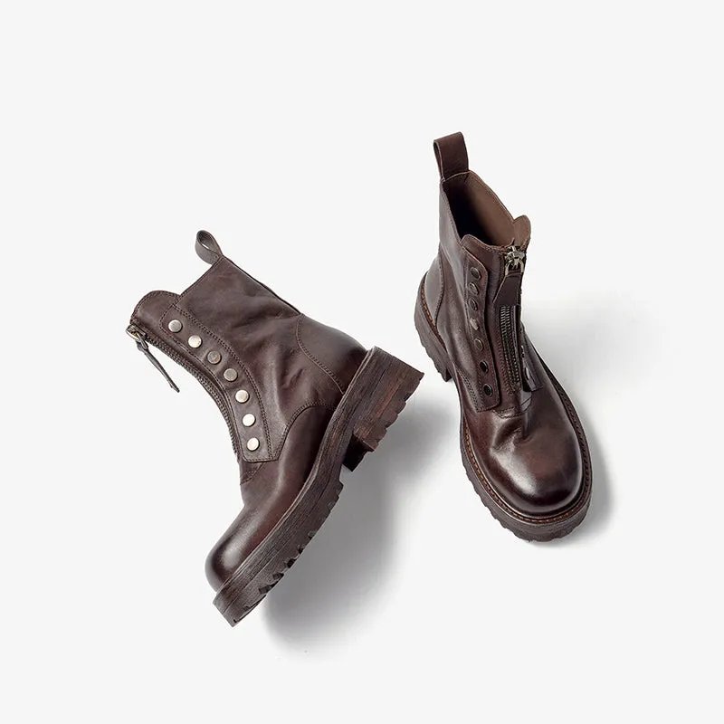 BeauToday Platform Horse Leather Boots for Women