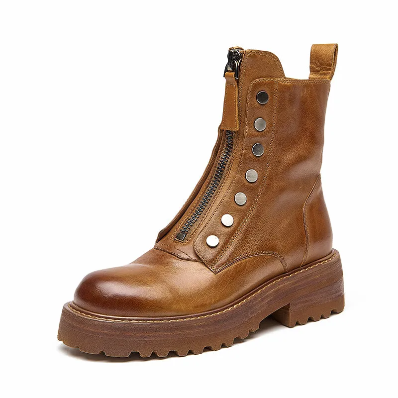 BeauToday Platform Horse Leather Boots for Women
