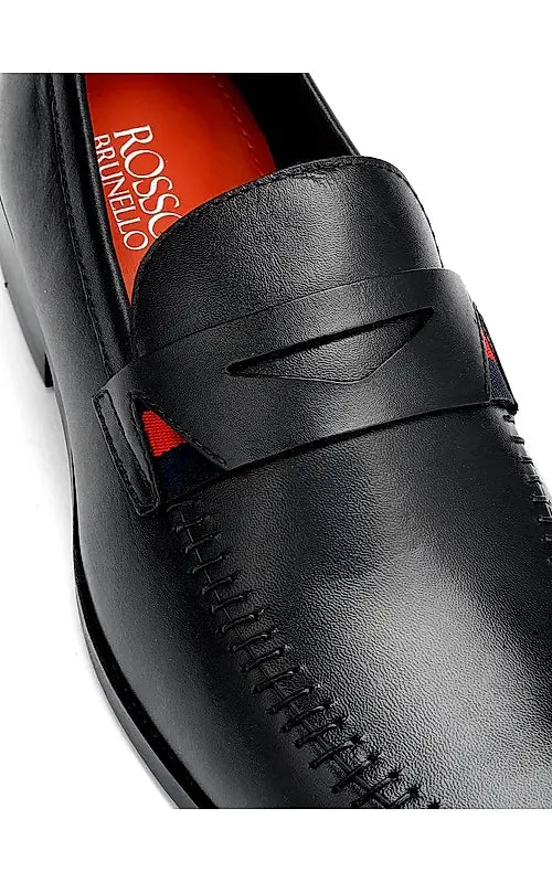 Black Leather Loafers With Top Panel