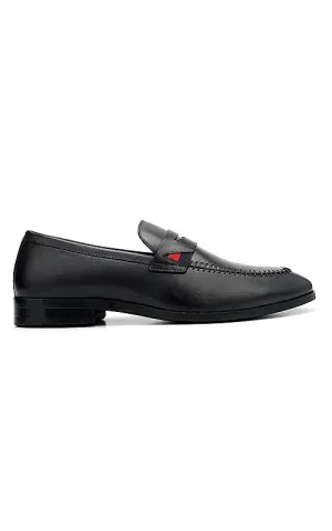Black Leather Loafers With Top Panel
