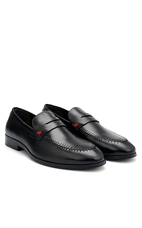 Black Leather Loafers With Top Panel