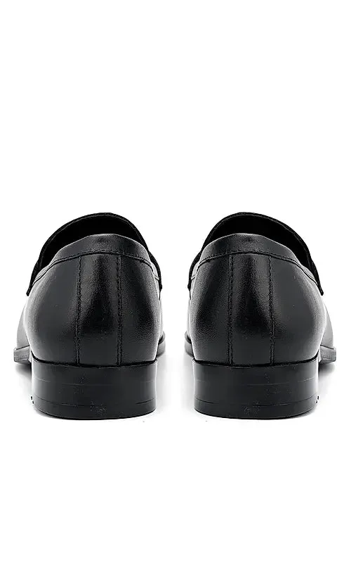 Black Leather Loafers With Top Panel