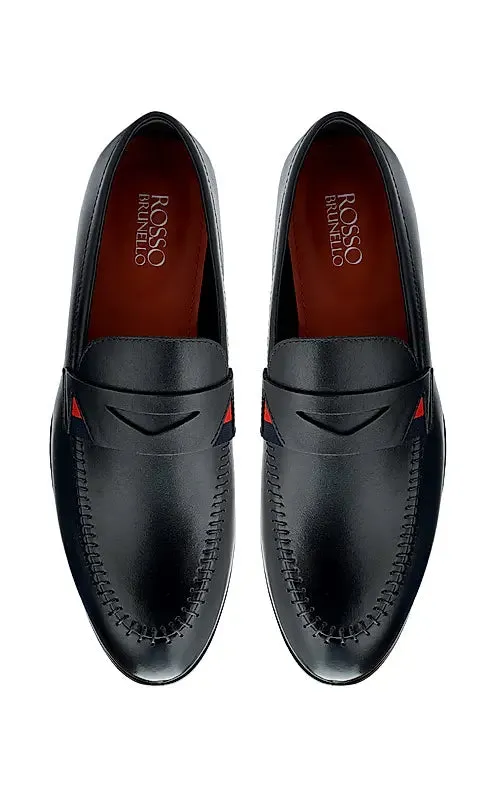 Black Leather Loafers With Top Panel
