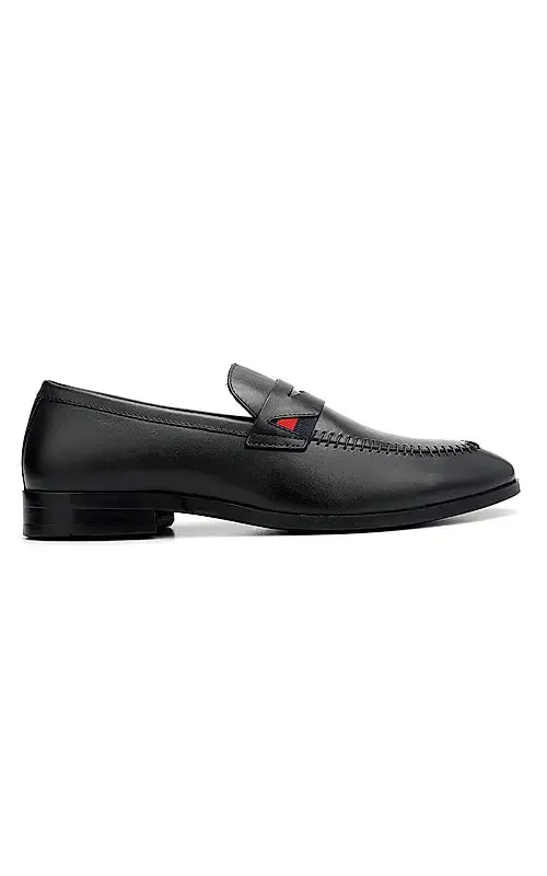 Black Leather Loafers With Top Panel