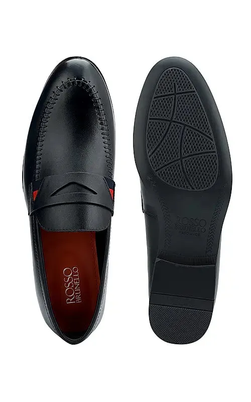 Black Leather Loafers With Top Panel