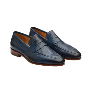 Blue Croco Penny Loafers