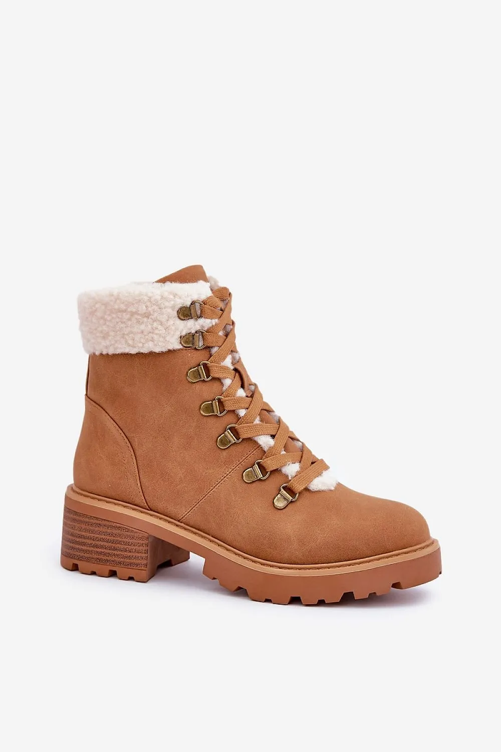 Brown low heel eco suede fur trapper shoes