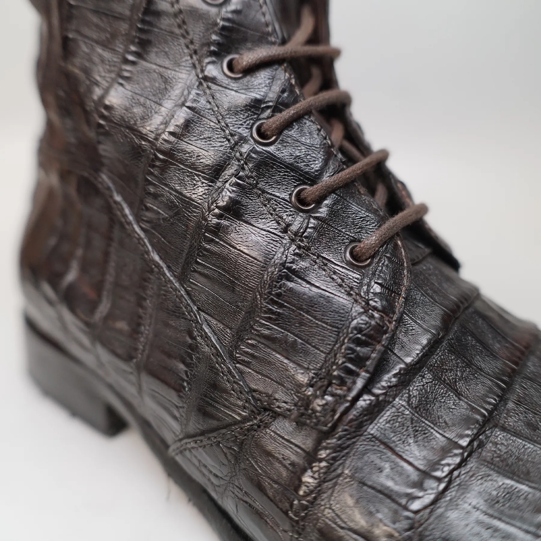 Calzoleria Toscana Dark Brown Alligator Lace Up Ankle Boots
