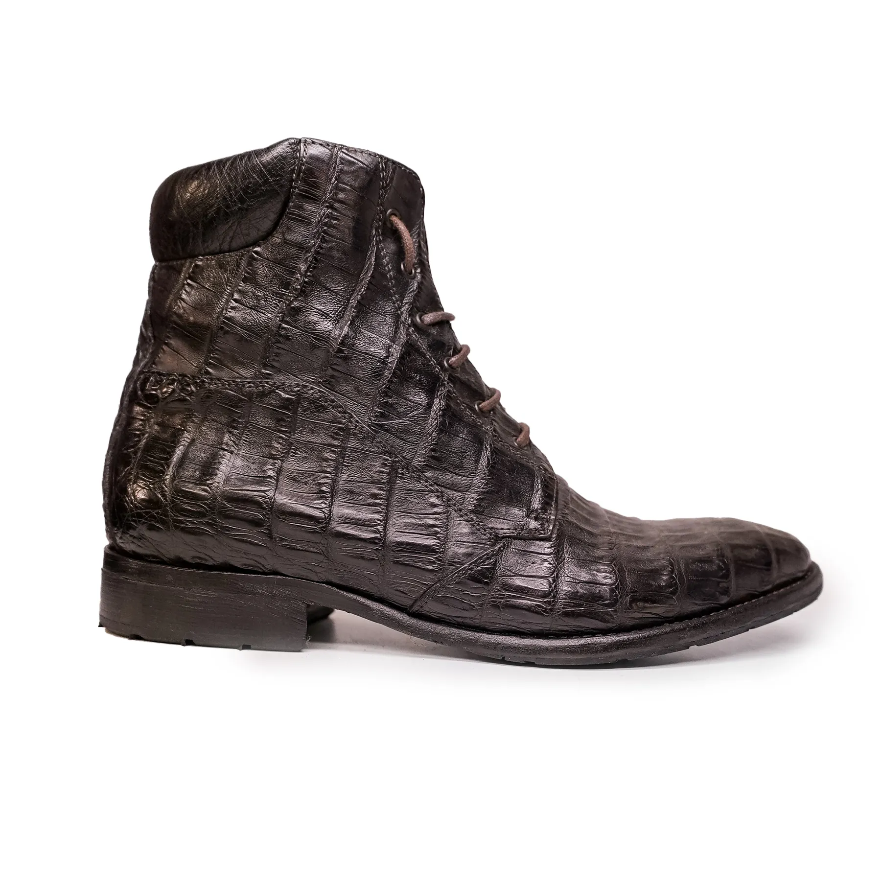 Calzoleria Toscana Dark Brown Alligator Lace Up Ankle Boots