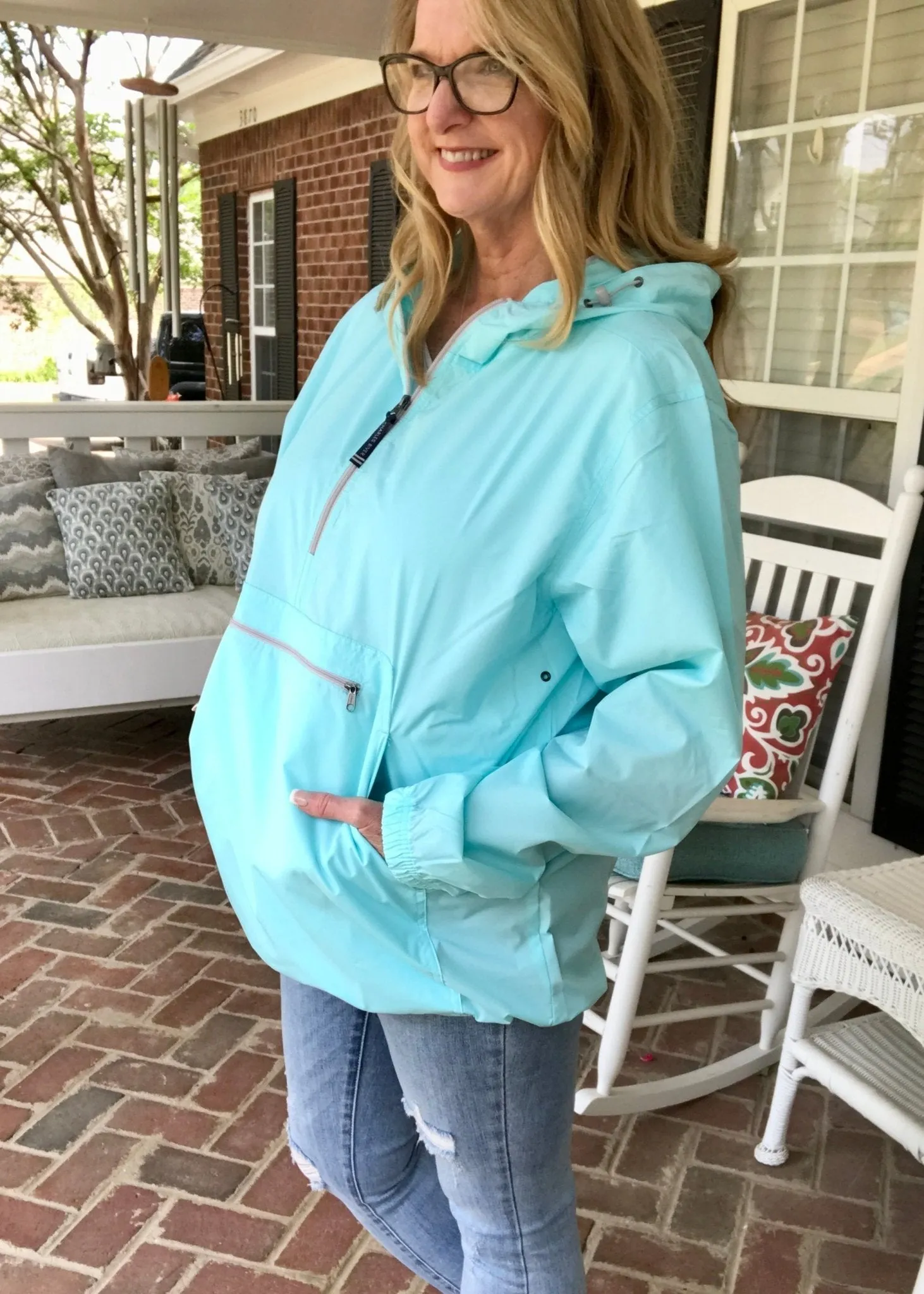 Charles River Unlined Pullover Rain Jacket--Aqua