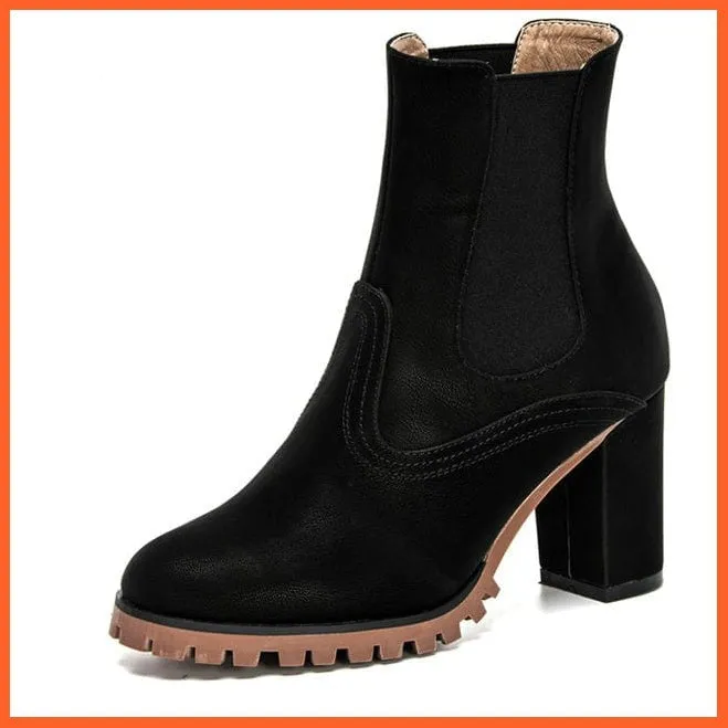 Fashion Platform Women Ankle Boots | High Heel Comfy Round Toe Slip-On Boots