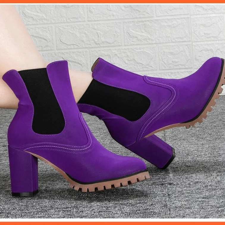 Fashion Platform Women Ankle Boots | High Heel Comfy Round Toe Slip-On Boots