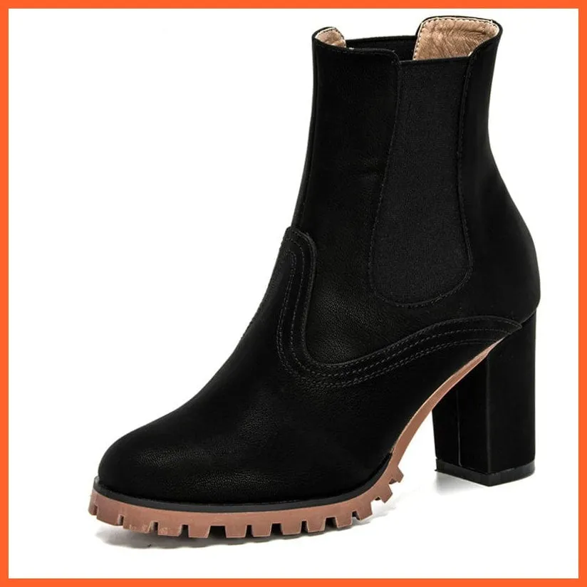 Fashion Platform Women Ankle Boots | High Heel Comfy Round Toe Slip-On Boots