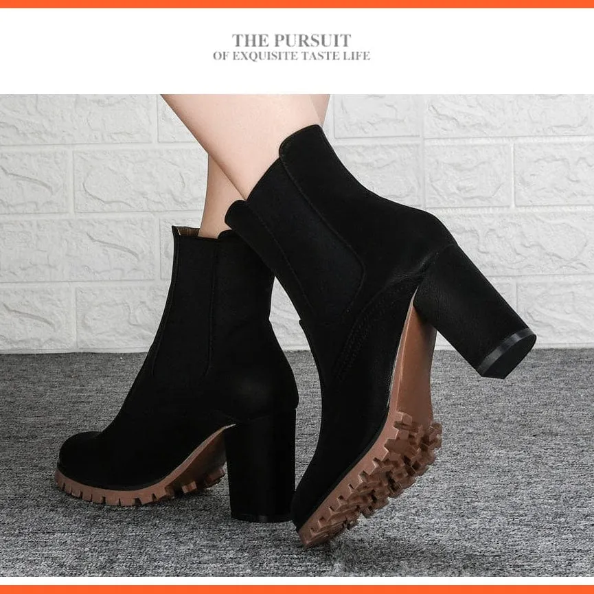 Fashion Platform Women Ankle Boots | High Heel Comfy Round Toe Slip-On Boots