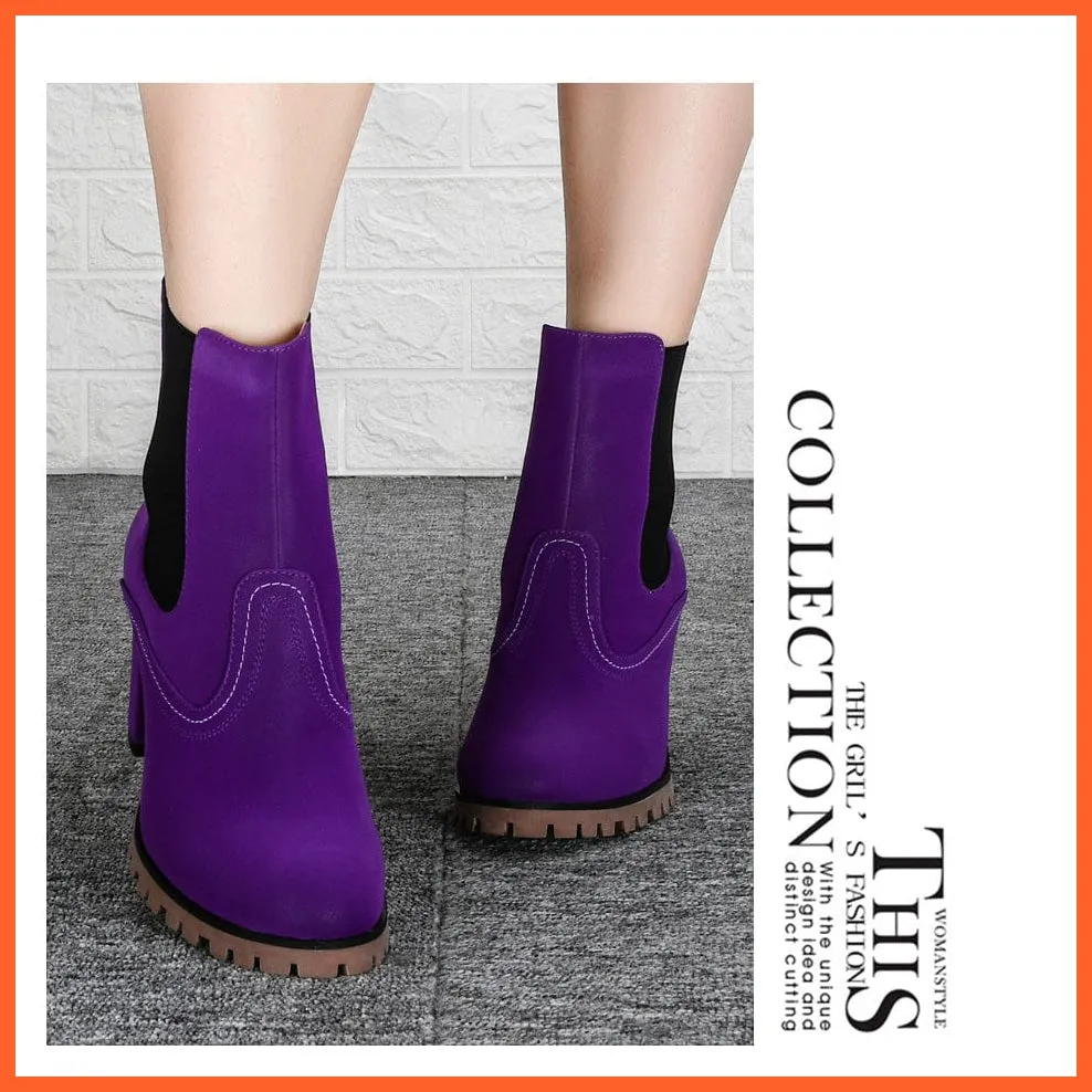 Fashion Platform Women Ankle Boots | High Heel Comfy Round Toe Slip-On Boots