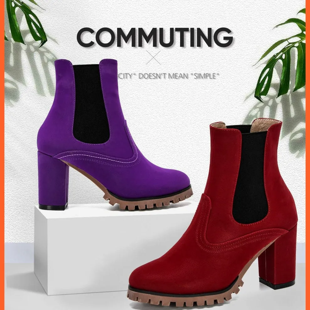 Fashion Platform Women Ankle Boots | High Heel Comfy Round Toe Slip-On Boots