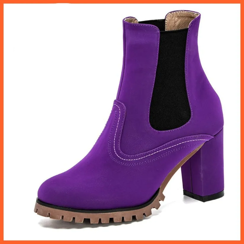 Fashion Platform Women Ankle Boots | High Heel Comfy Round Toe Slip-On Boots