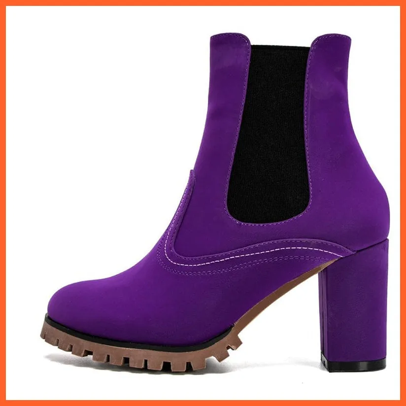 Fashion Platform Women Ankle Boots | High Heel Comfy Round Toe Slip-On Boots
