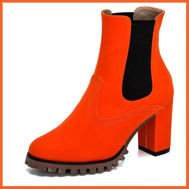 Fashion Platform Women Ankle Boots | High Heel Comfy Round Toe Slip-On Boots