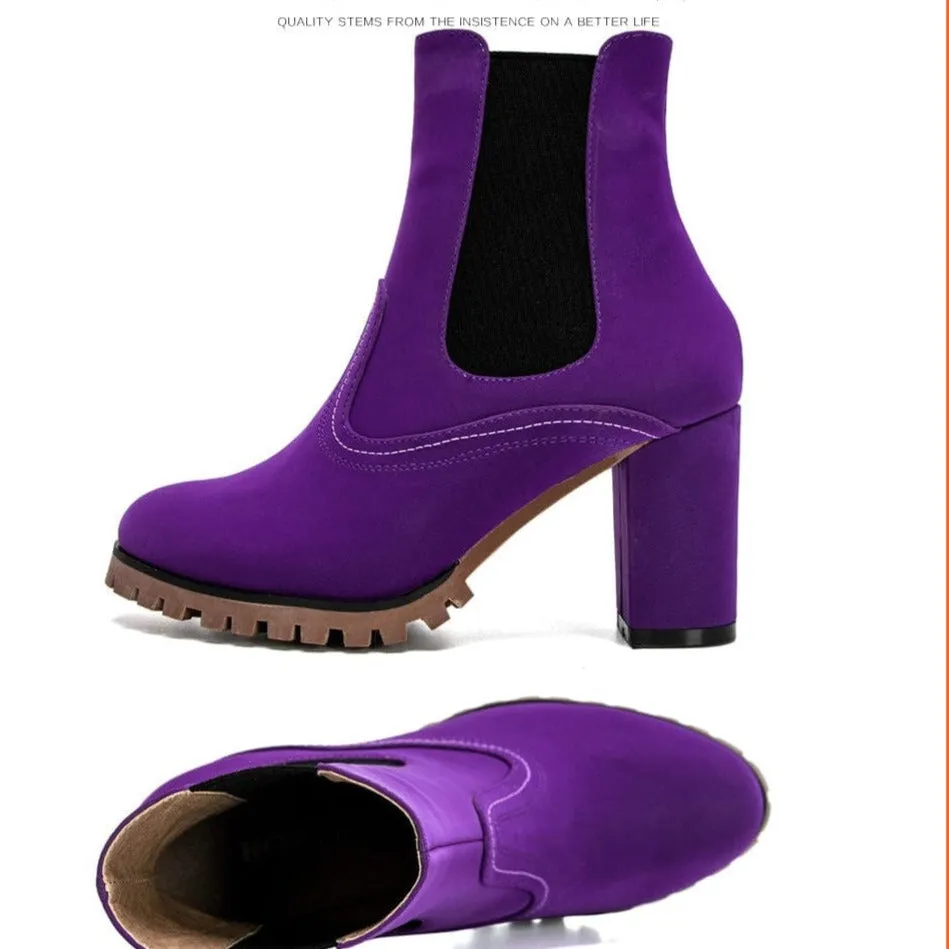 Fashion Platform Women Ankle Boots | High Heel Comfy Round Toe Slip-On Boots