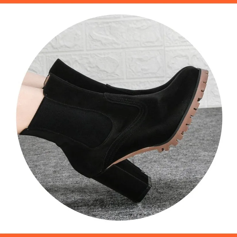 Fashion Platform Women Ankle Boots | High Heel Comfy Round Toe Slip-On Boots