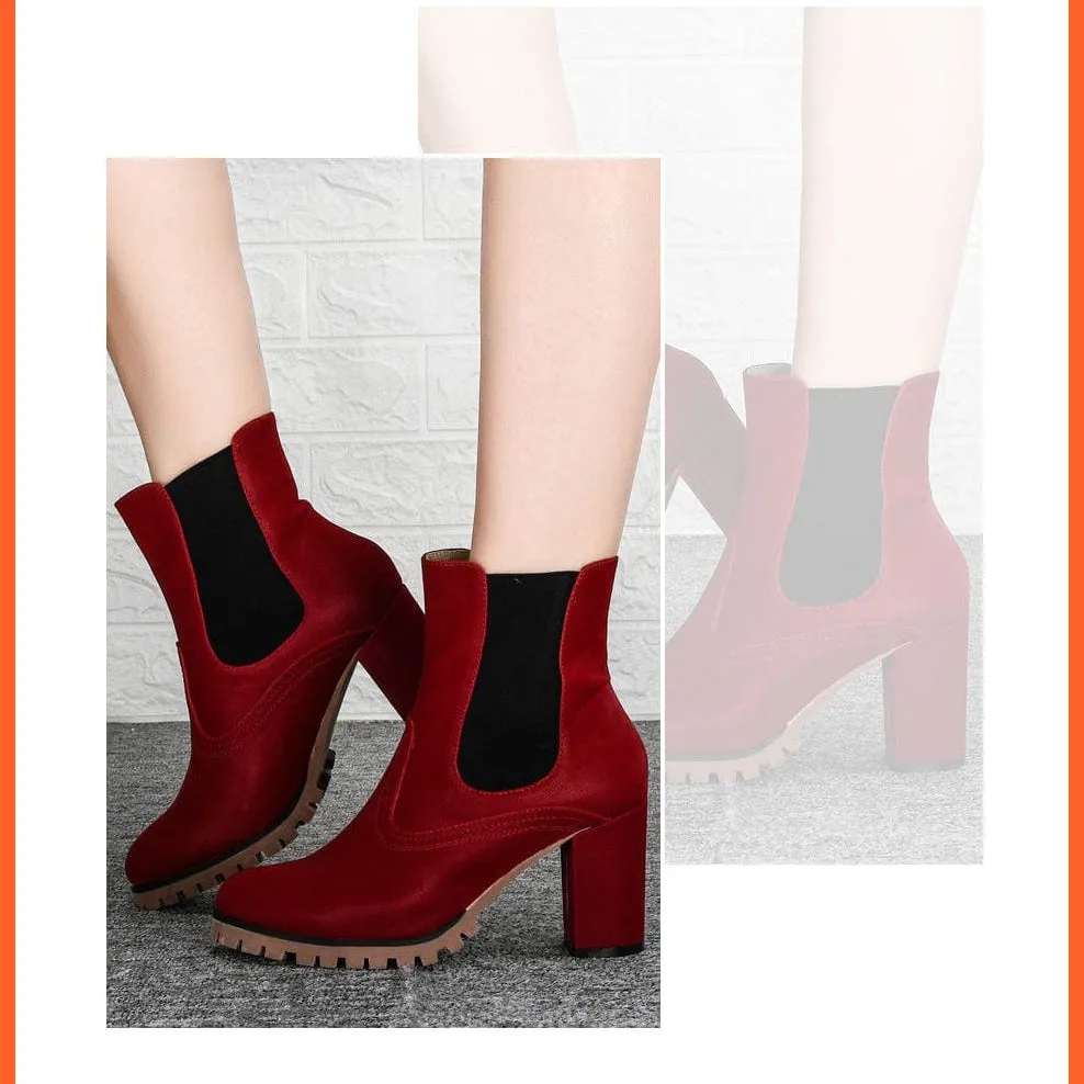 Fashion Platform Women Ankle Boots | High Heel Comfy Round Toe Slip-On Boots