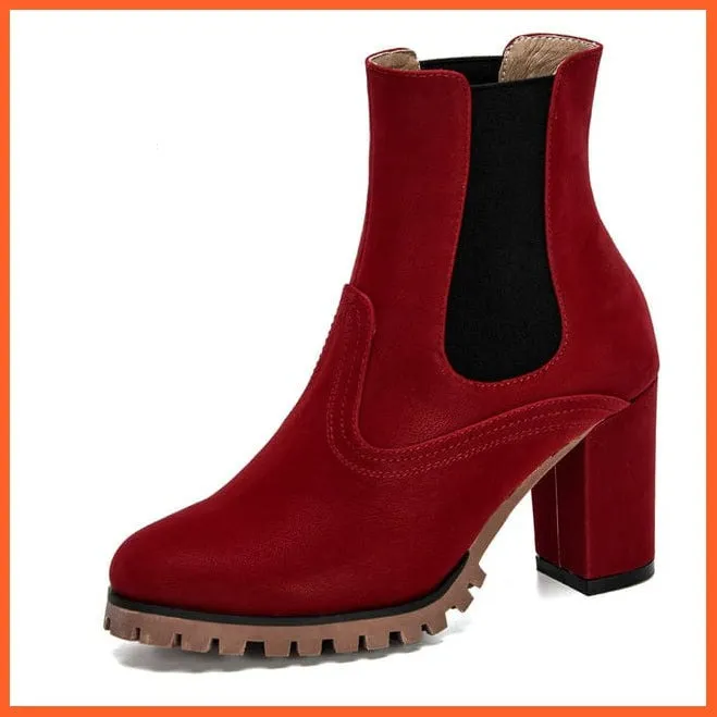 Fashion Platform Women Ankle Boots | High Heel Comfy Round Toe Slip-On Boots
