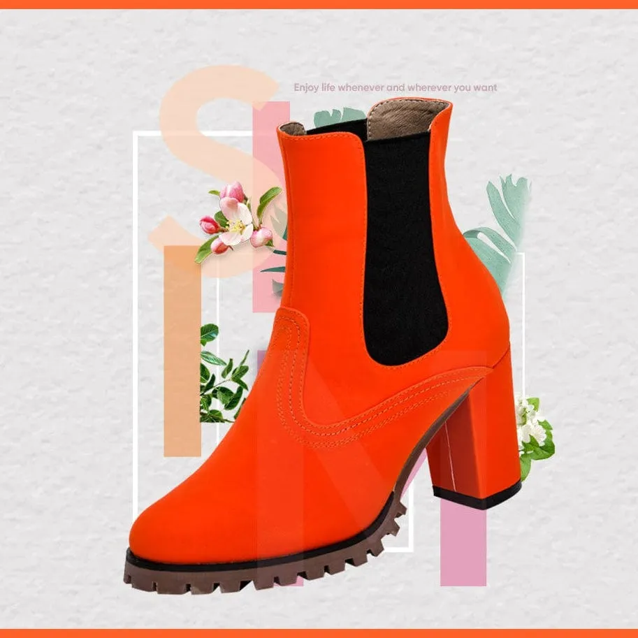 Fashion Platform Women Ankle Boots | High Heel Comfy Round Toe Slip-On Boots