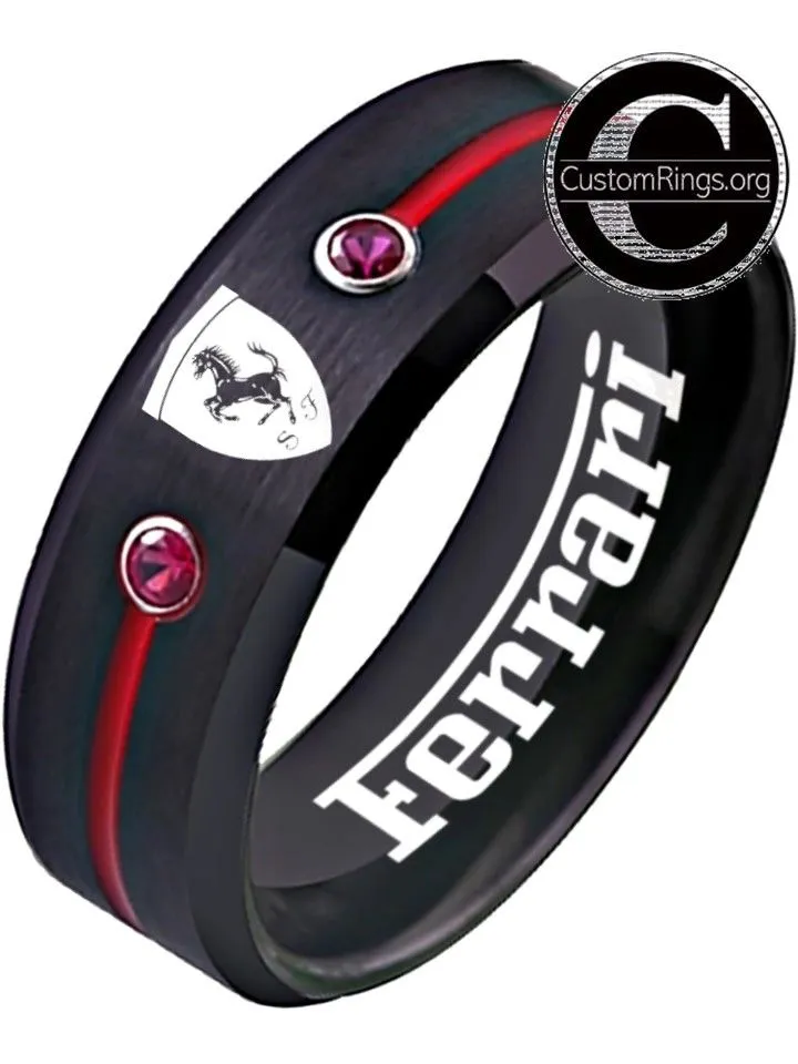 Ferrari Ring Ferrari Logo Ring Black and Red CZ Stones Wedding Band #ferrari #spider
