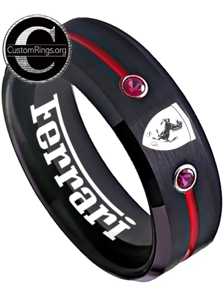 Ferrari Ring Ferrari Logo Ring Black and Red CZ Stones Wedding Band #ferrari #spider