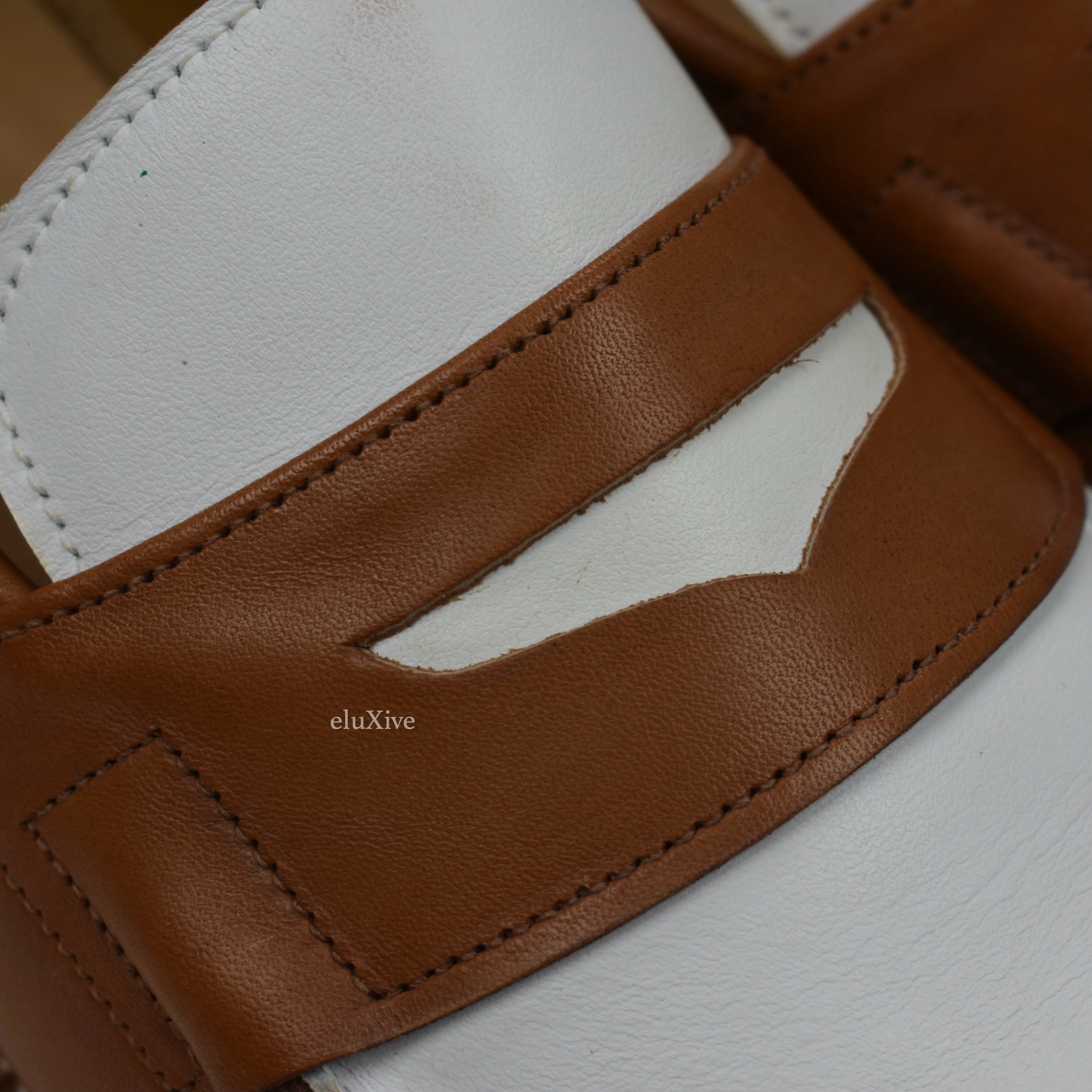 Grenson - Cognac Tan/White Leather Epsom Penny Loafers