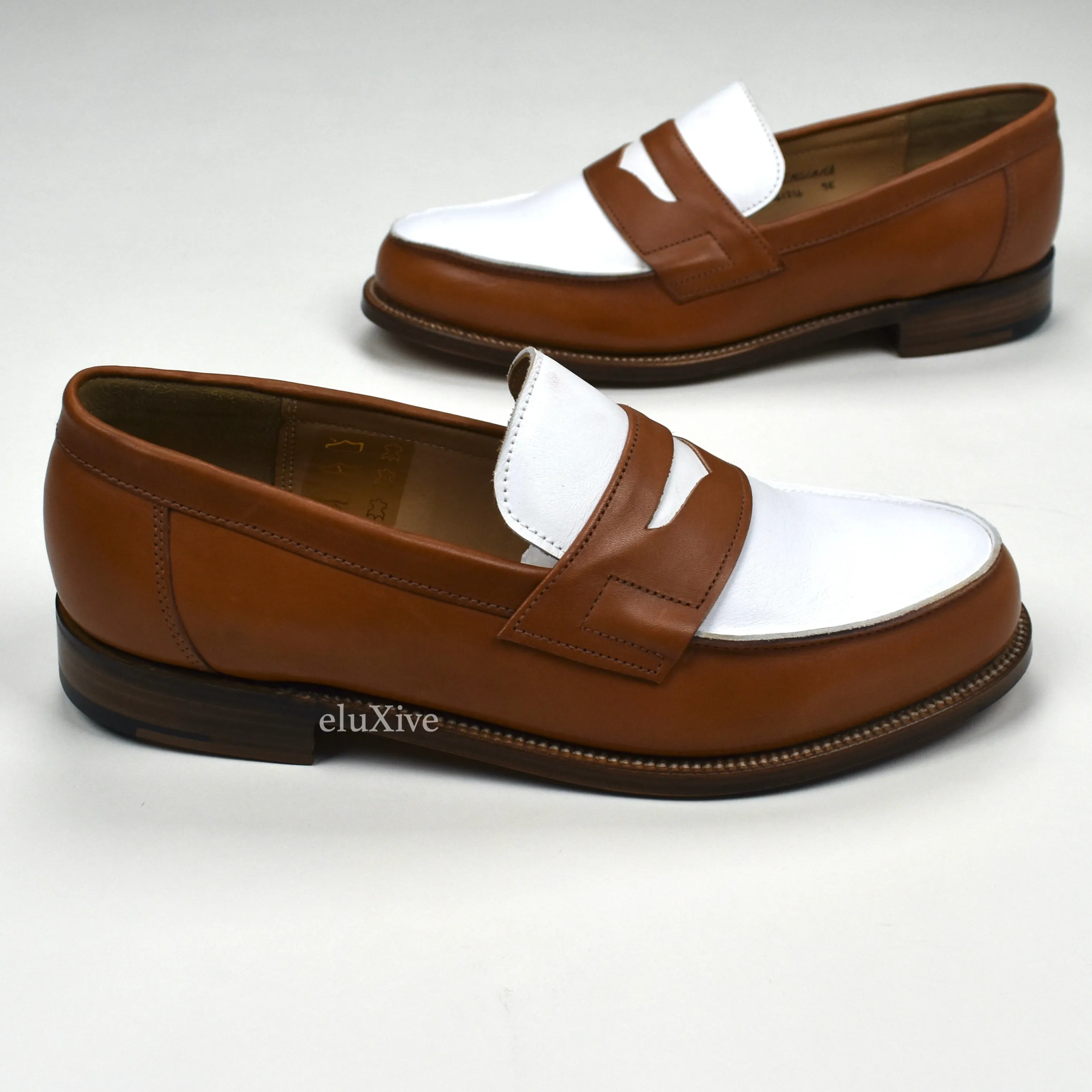 Grenson - Cognac Tan/White Leather Epsom Penny Loafers