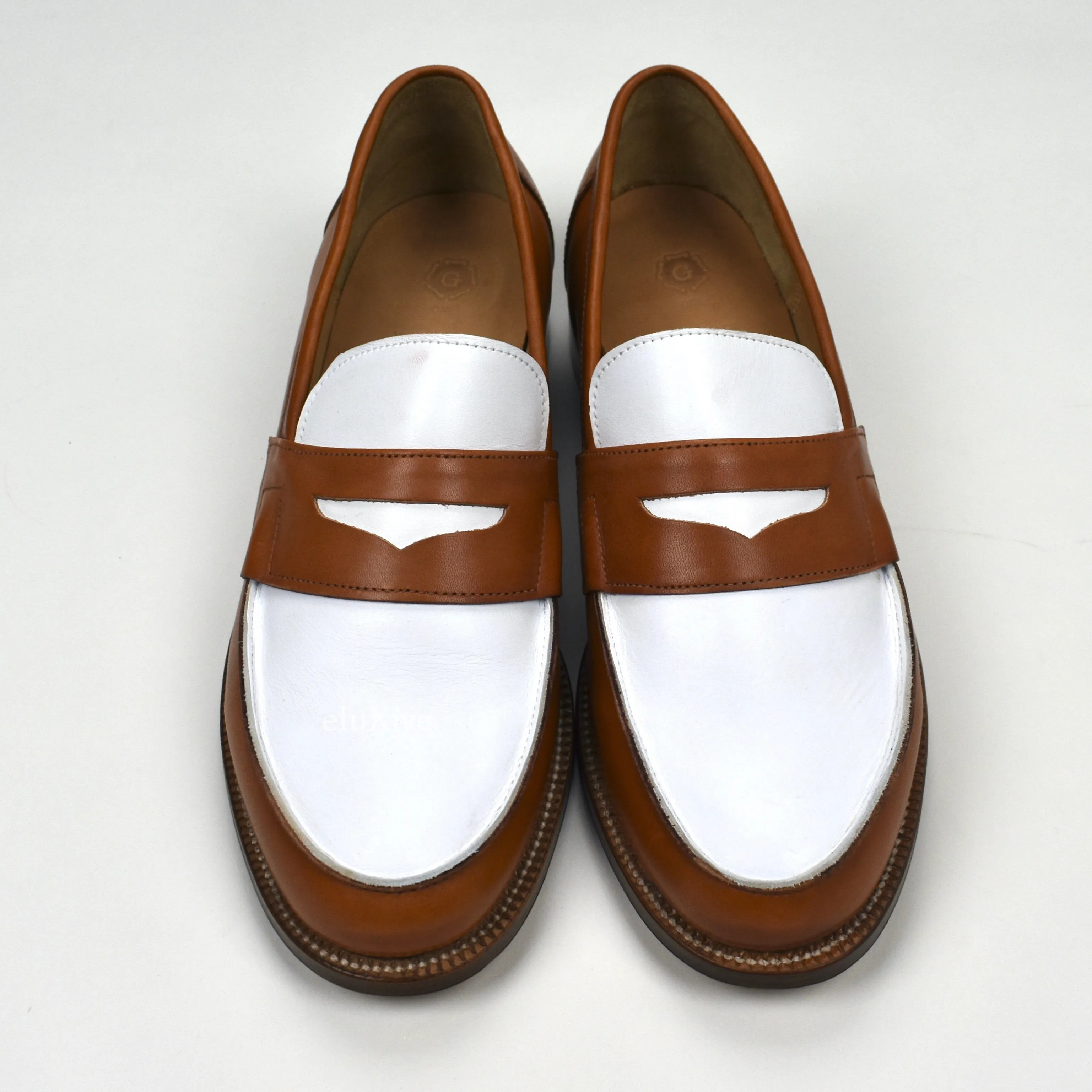 Grenson - Cognac Tan/White Leather Epsom Penny Loafers