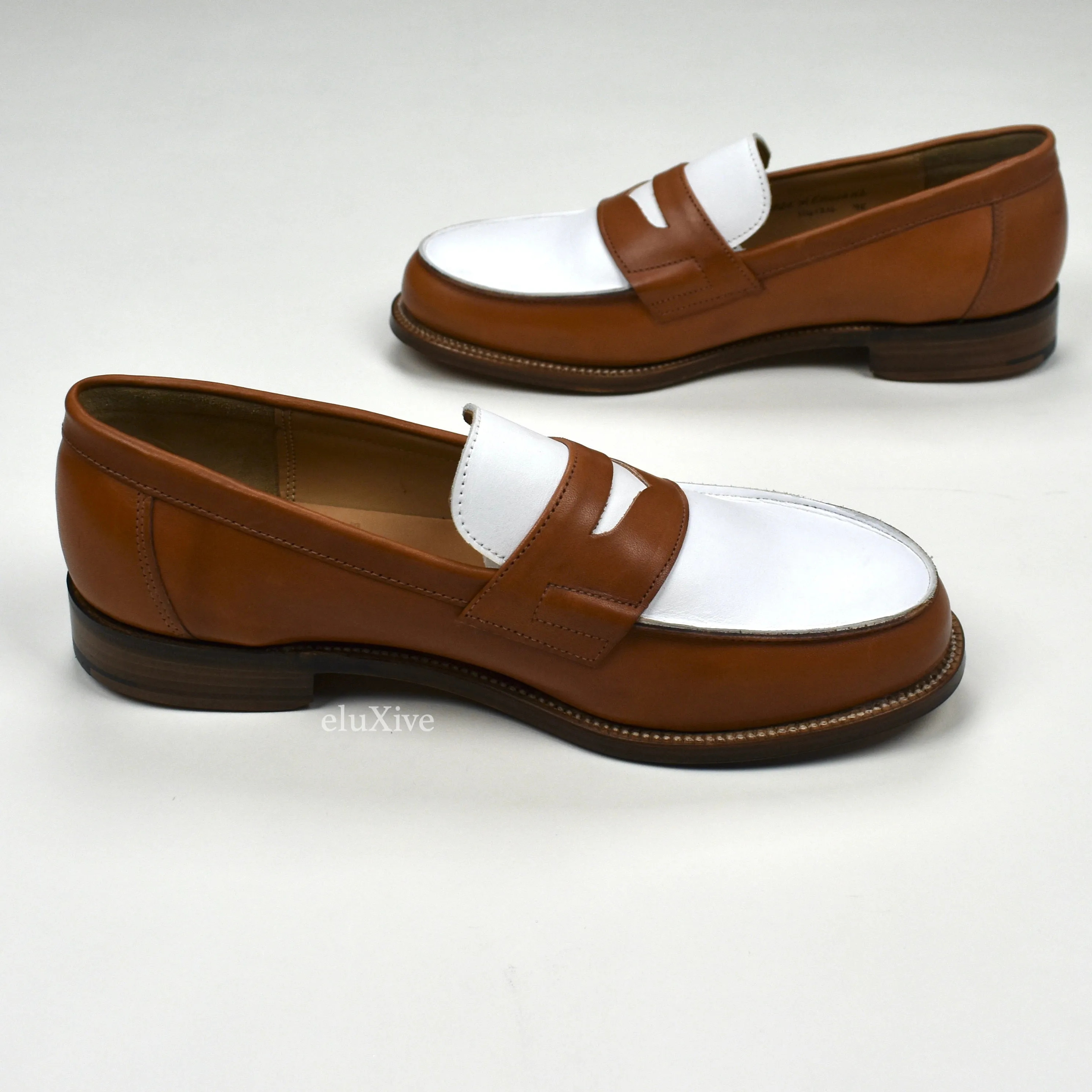 Grenson - Cognac Tan/White Leather Epsom Penny Loafers