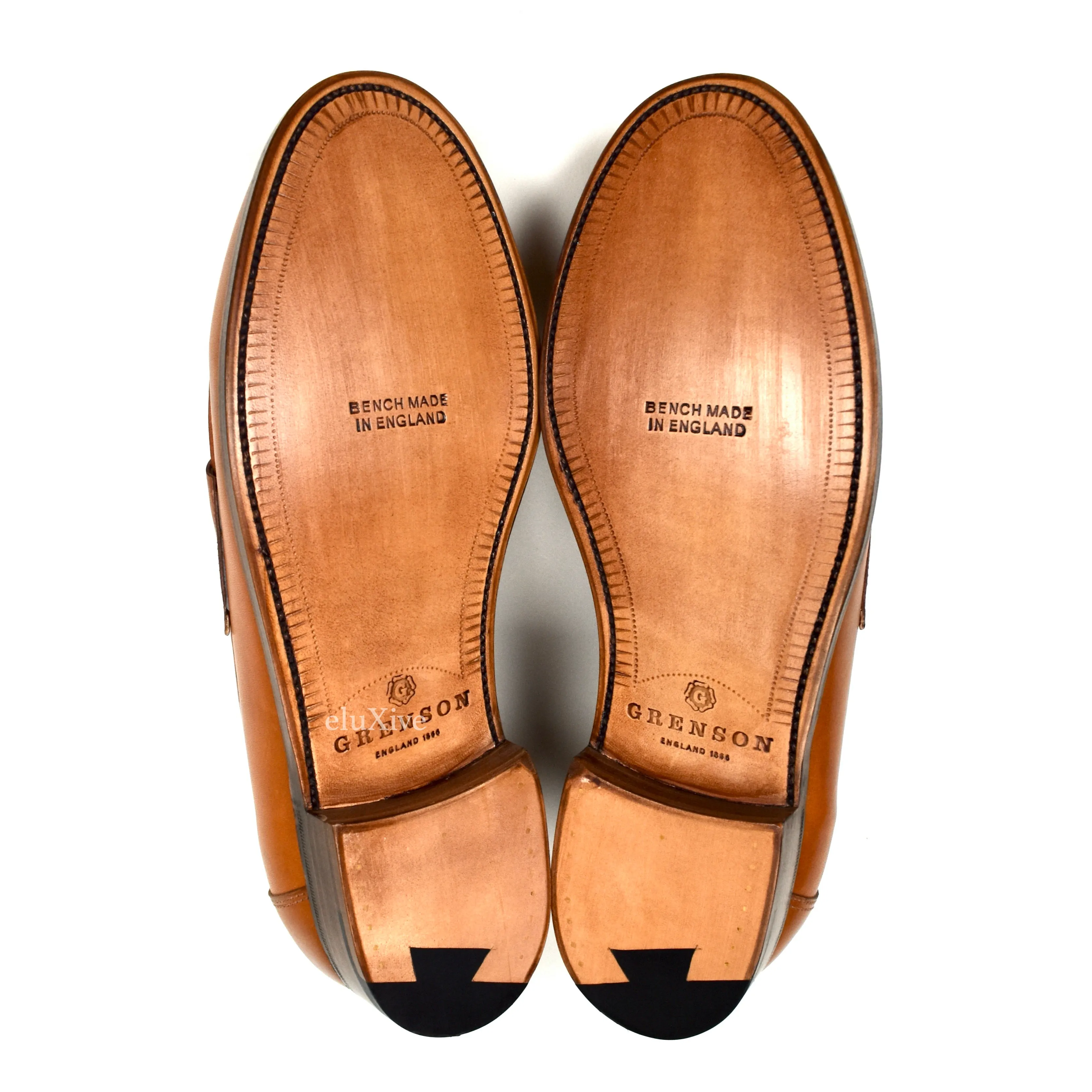 Grenson - Cognac Tan/White Leather Epsom Penny Loafers