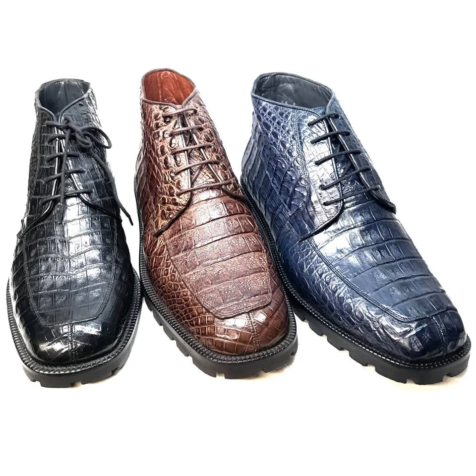 Los Altos All-Over Crocodile Belly Lace Up Ankle Boots