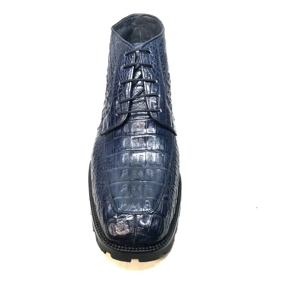 Los Altos All-Over Crocodile Belly Lace Up Ankle Boots