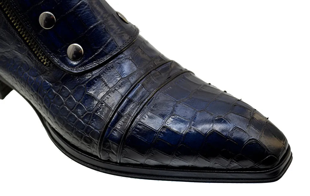 Men's Italian Shoes Jo Ghost 3206CR Blue Print Crocodile Leather Dress Boots